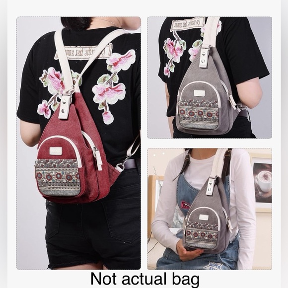 Canvas Artisan backpack/ sling bag. Red/rusty color. Like new. EUC. - Picture 6 of 14